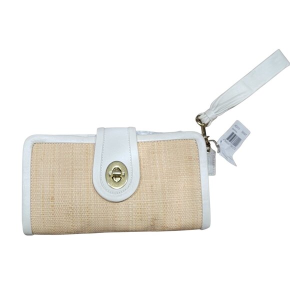 Coach Park (Parker?) Straw Clutch w/ Ivory Leather Trim & Turnlock Closure NEW - Picture 1 of 8